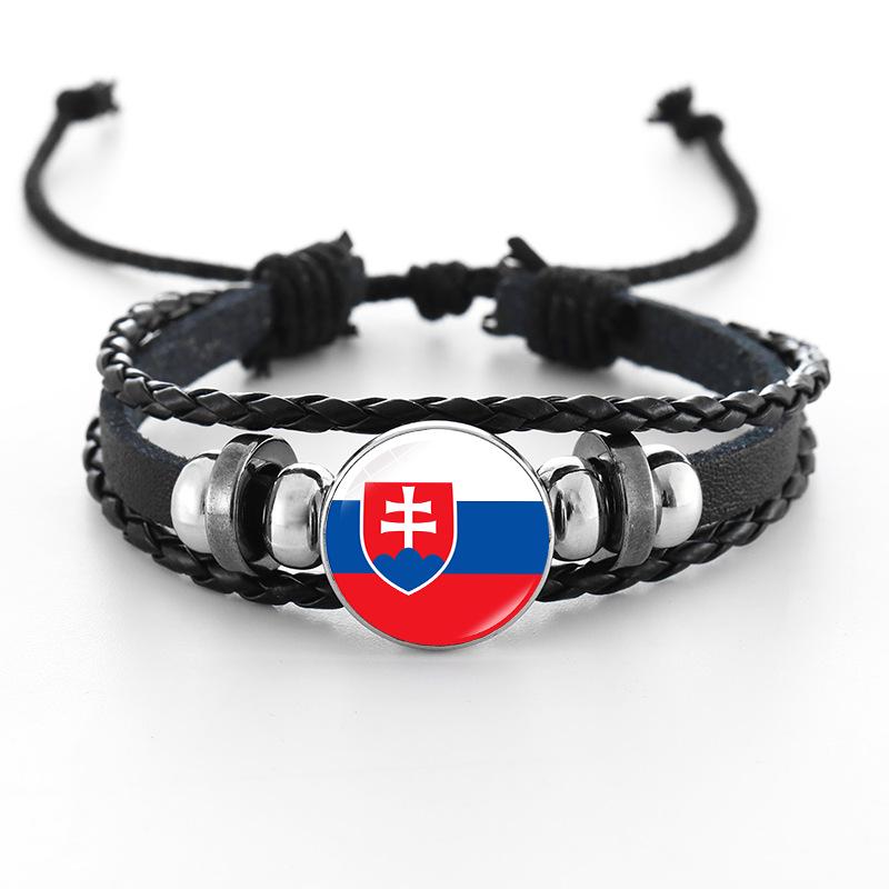 European Cup National Flag Woven Leather Bracelet - Handmade Punk Style