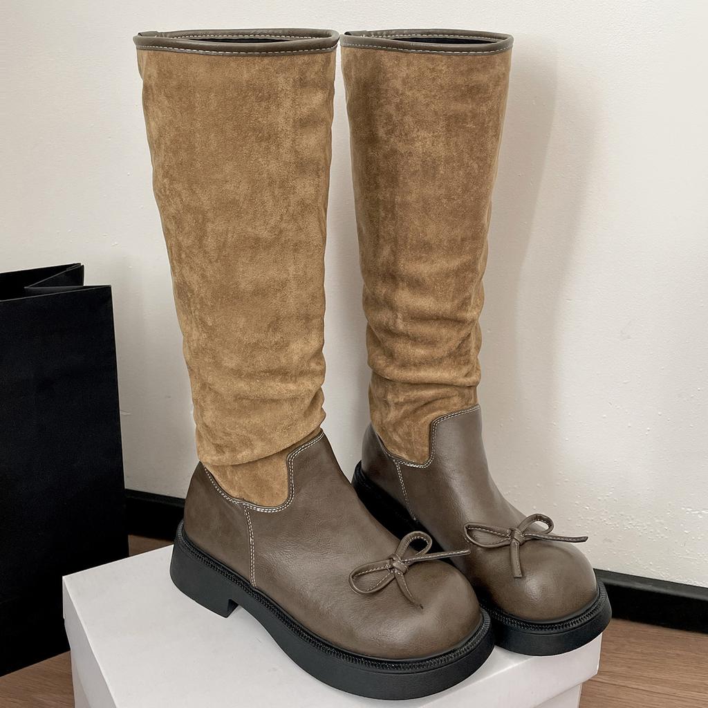 Queen Fan Black Retro Platform Boots Women's Boots 2025 New Autumn Versatile Skinny Knight Boots