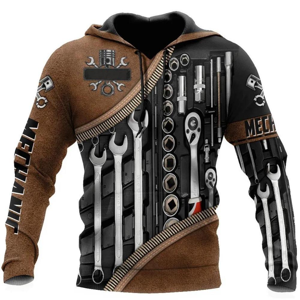 Herren Kapuzenpullover Vintage T-Shirt Herbstkleidung Mechaniker 3D Druck Tops Fashion Street Casual Hoodies Übergroßer Pullover