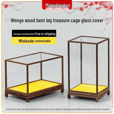 Rosewood Glass-Encased Buddha Statue Display Box with Dustproof Cover