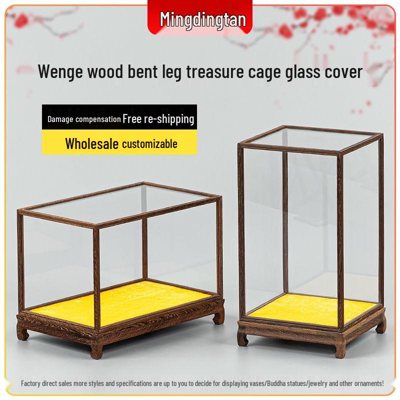 Деревянная витрина для статуэтки Будды под стеклом с пылезащитной крышкой