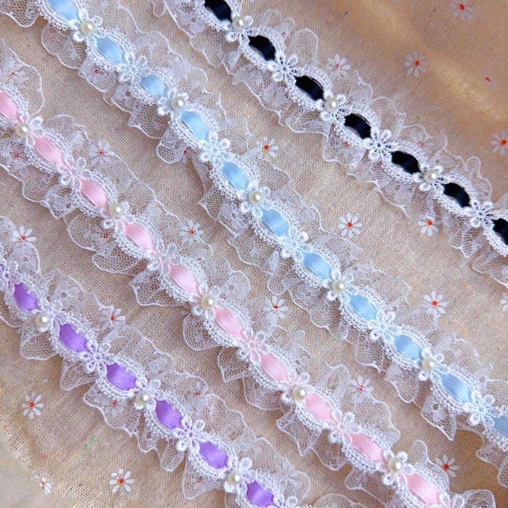 Delicate Polyester Fabric Trim Lace Bead Embroidery Flower Embroidery Lace Lolita Style Decorative Strap Home