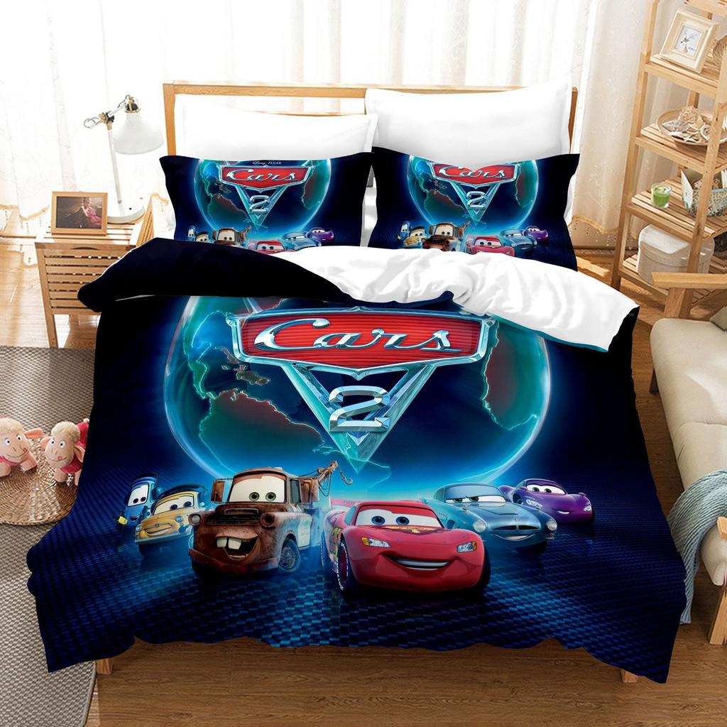 3D Digital Kit, Printed Quilt Set Three-Piece Set, Cartoon Animation Car