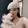 Autumn and Winter Fashion Woolen Hat Beret Lady Elegant Hand-sewn Plum Blossom Pattern Painter Hat Stewardess Hat