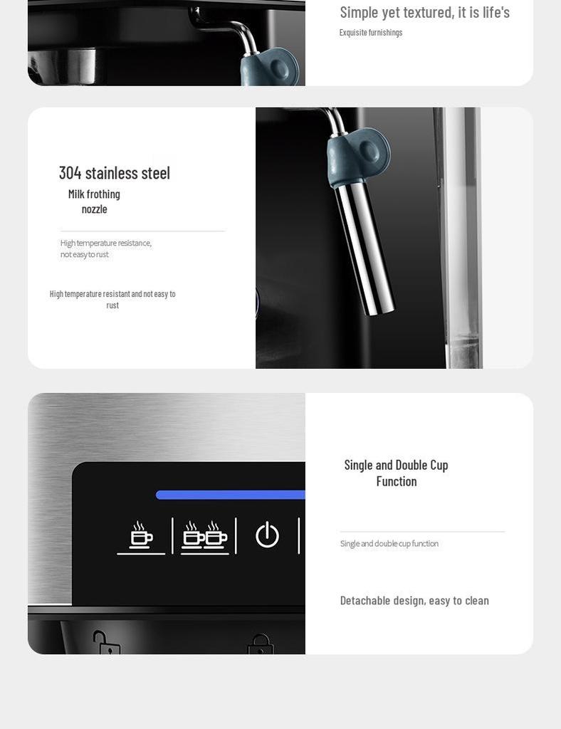 Italian Semi-Automatic Coffee Machine, 20-Bar High-Pressure Steam, Compact for Home or Office, Milk Frother Included