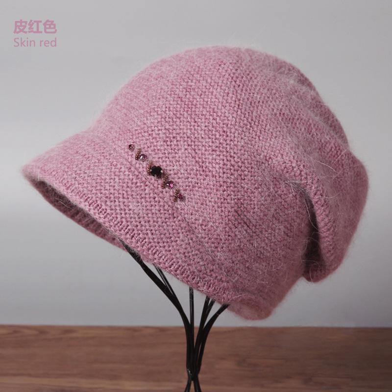 Rabbit Hair Blended Big Head Circumference Hat Women's Winter Mother's Wool Hat Warm In the Elderly Thickened Knitted Hat
