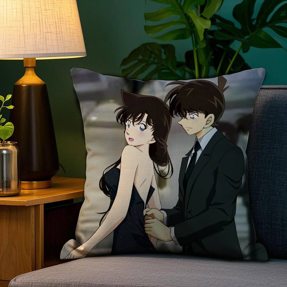 2D-Detective C-Conan Pillow Case Anti-dustmite Pillowcase Invisible Zipper Silky Short Plush Sofa Cushion Cover