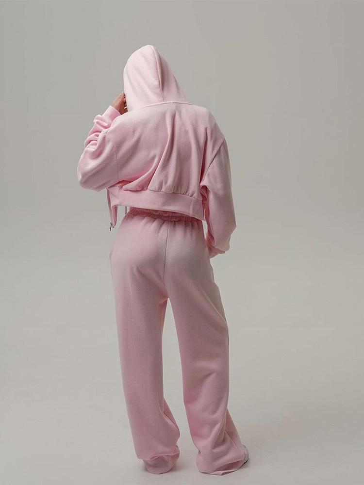 Women's Casual Solid Color Hoodie & Lace-up Pants Two-Piece Set