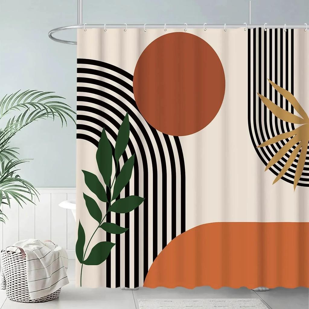 Retro Shower Curtain, 60S 70S Vintage Waterproof Polyester Fabric Bath Curtain Sets, Smile Face Pink Aesthetic Bathroom Curtains