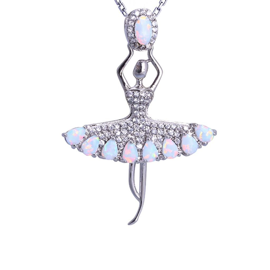 Dance Plated Crystal Ballerina Pendant Necklace Opal Top Dancer Charm Neck Jewelry Ballet Competition Gift Girls Dance Necklace