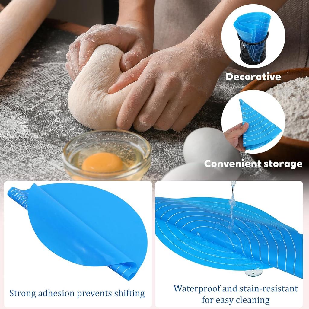2Pcs Silicone Cake Mat,12 Inch Round Baking Mat with Measurements Reble Turntable Pastry Mats for Rolling Out Dough Cake Pizza and Cookies
