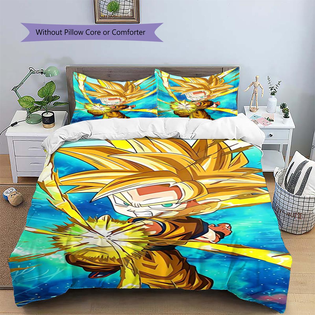 

Goku Patterned Pillowcase & Duvet Cover Set Anime Character Decor Bedding for Bedroom Use Premium Present for Fans.-TING 135x200cm