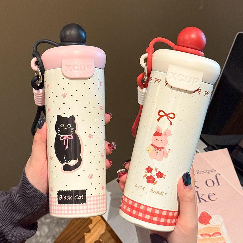 Portable Large Capacity 316 Stainless Steel Insulated Cup with Cartoon Design & Straw