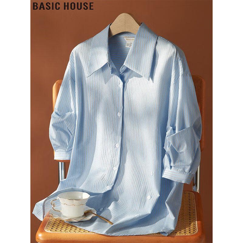 Basic House Women s Striped Polo Collar Short Sleeve Shirt S