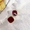 Wine Red Glazed Square Earrings: Trendy 2022 High-End Studs for Women with Silver Needle.