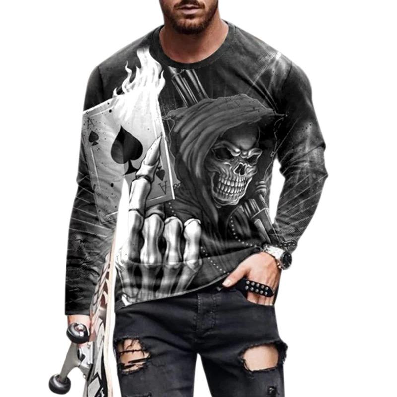 Sports Men's Long-sleeved T-shirt Men's Casual Light Street Hip-hop T-shirt 3d Skull Retro Print Casual Street Wear