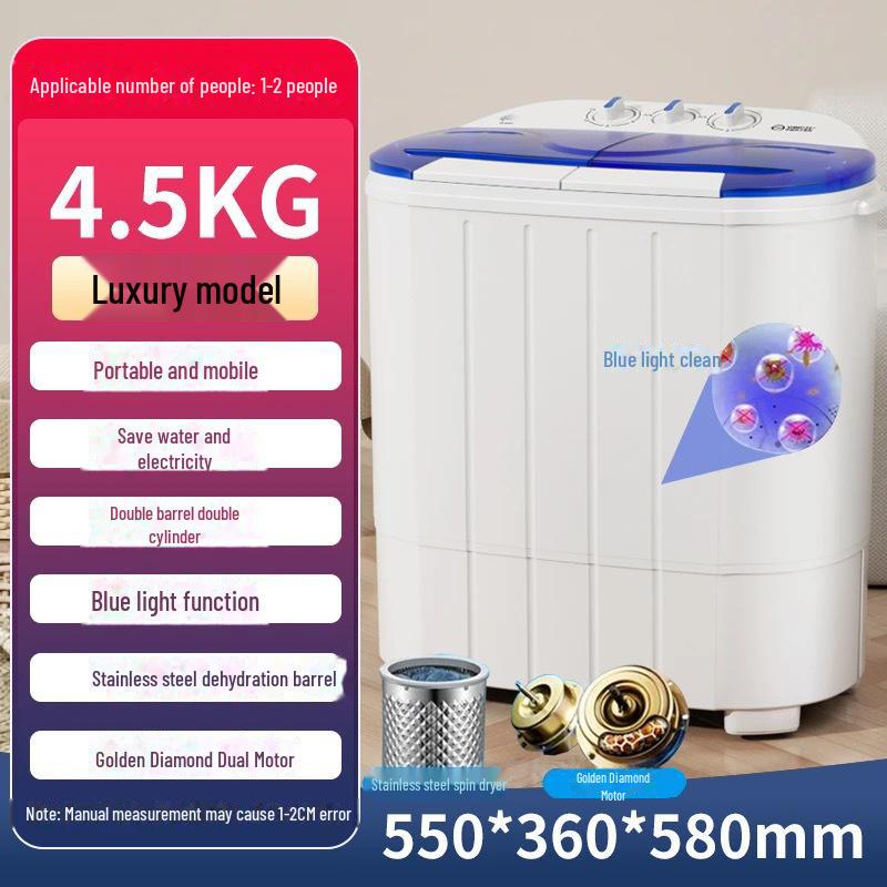 

Бытовая полуавтоматическая двухкамерная стиральная машина с функцией сушки 4.5kg stainless steel bucket синий