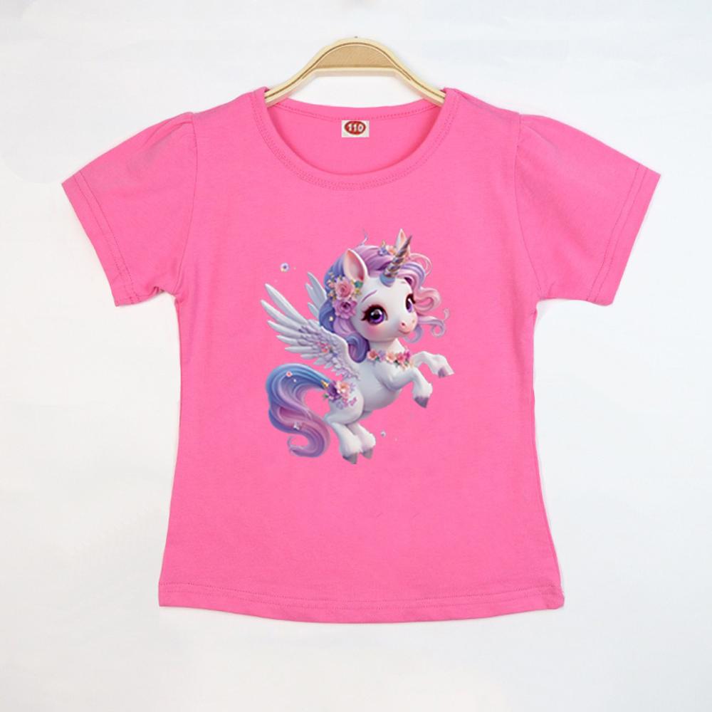 Kinder Oberteile T-Shirt Einhorn Kurzarm Neu Sommer Lässig Mode Vielseitige T-Shirts Kinder Rundhals Locker Basishemd T-Shirt