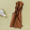 Women Vest Turn-down Collar Sleeveless Cardigan Open Stitch Tight Waist Keep Warm Belt Loose Thick Lady Winter Waistcoat for Dating