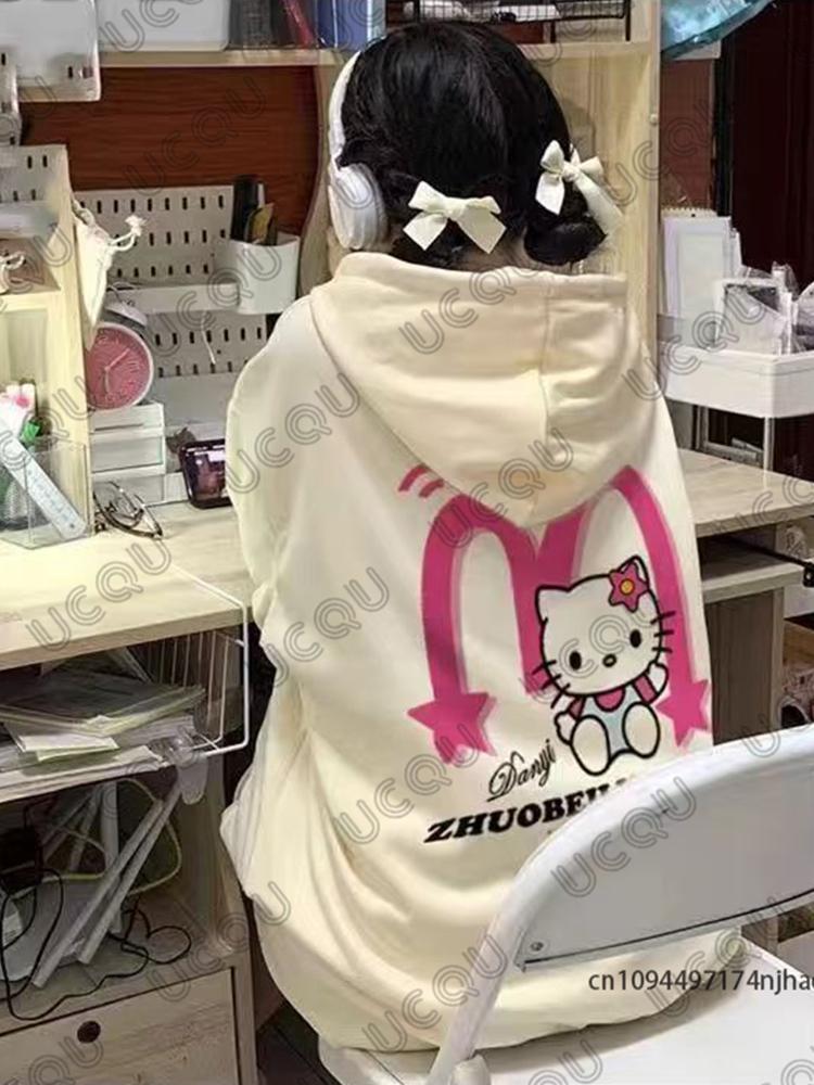 2025 Korea Sle Cartoon Cute HelloKitty Print Women Cotton Hoodie Autumn Winter Long Sleeve Sweatshirt Casual Pullover Unisex Top