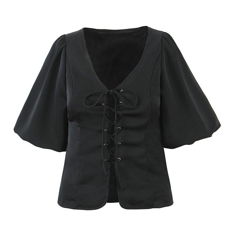 Lanyi Xinsheng French style Style Palace Extended Style Gentle Temperament Lace-up Puff sleeve Shirts Frill Skirt Set