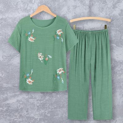 2Pcs/Set Top Pants Suit Casual Washable Round Neck Women Clothing
