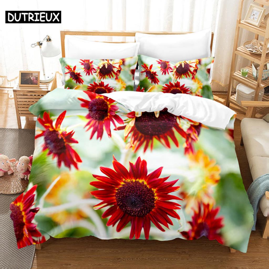 Sunflower Bedding Set Bed Linens Duvet Cover Quilt Comforter Pillow Case 3D HD Double Full King Queen Twin Bedroom 3PCS 2PCS