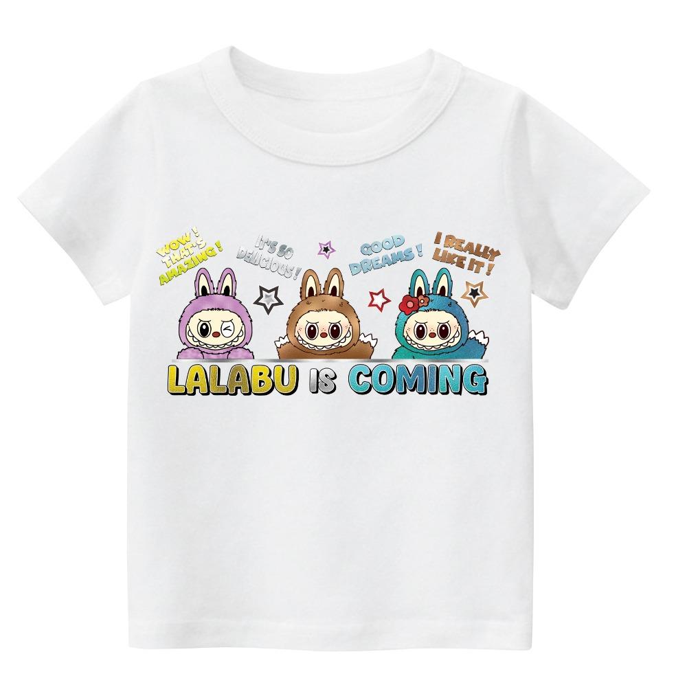 

2025 New Labubu Printed Children s T-shirt with Multiple Patterns for Girls Round Neck Short Sleeve Fashion Versatile Clothing 110