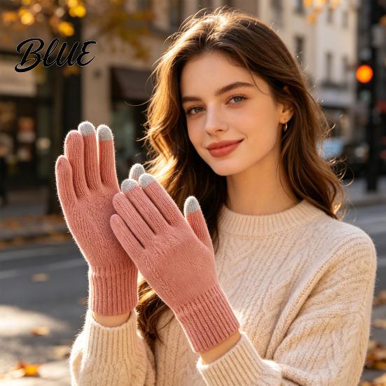 Thermal Wool Lined Mittens Knitted Touchscreen Gloves for Women Men Winter Warm Five Finger Gloves Daily Commuting Driving Cold Weather Texting And