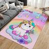 Rainbow Unicorn On Cloud with Floral Accents Non-slip Rug Suitable for Living Room and Bedroom Sofas