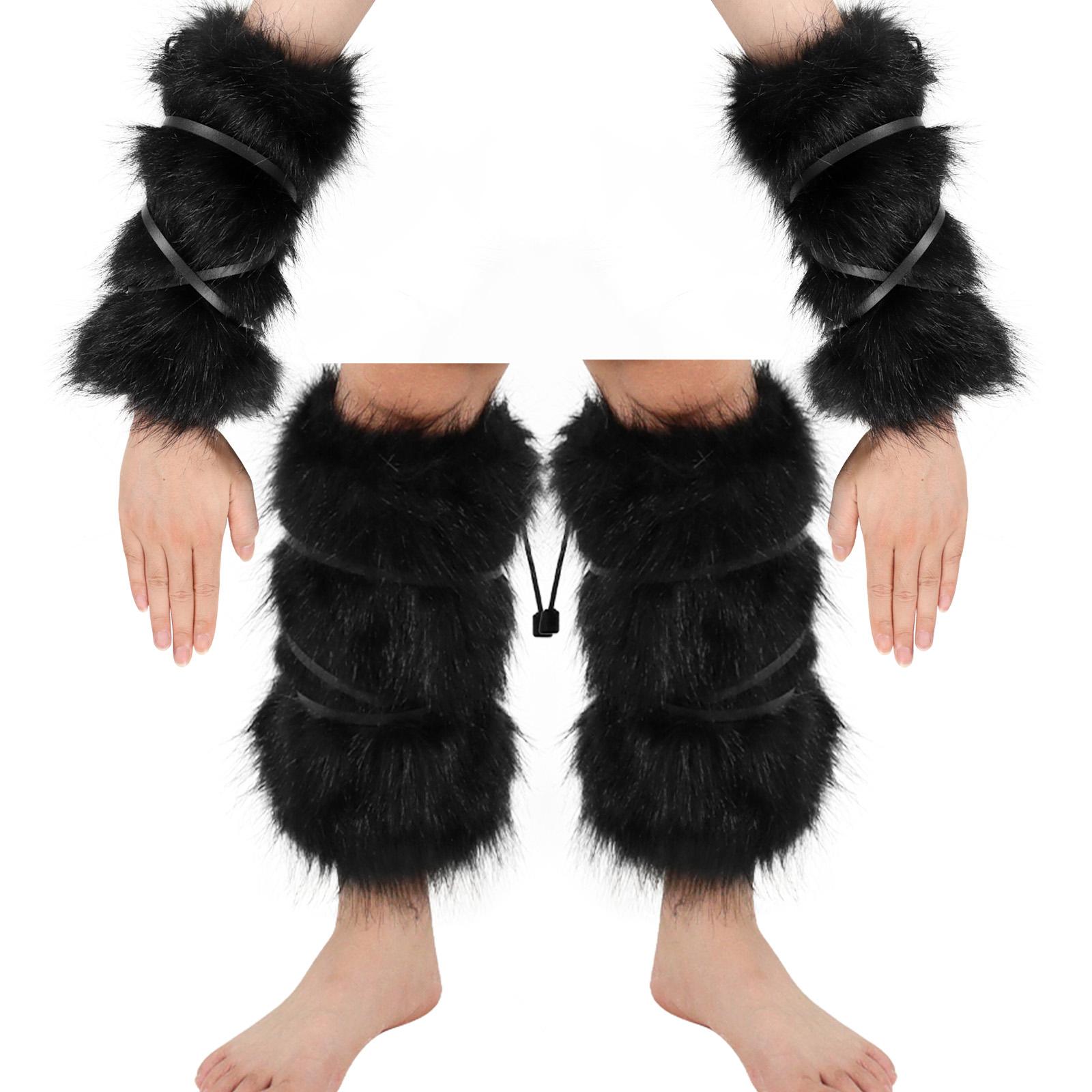 Fellimitat Pelzige Armstulpen und Beinstulpen Abdeckungen Set für Halloween Cosplay Kostüme Zubehör black