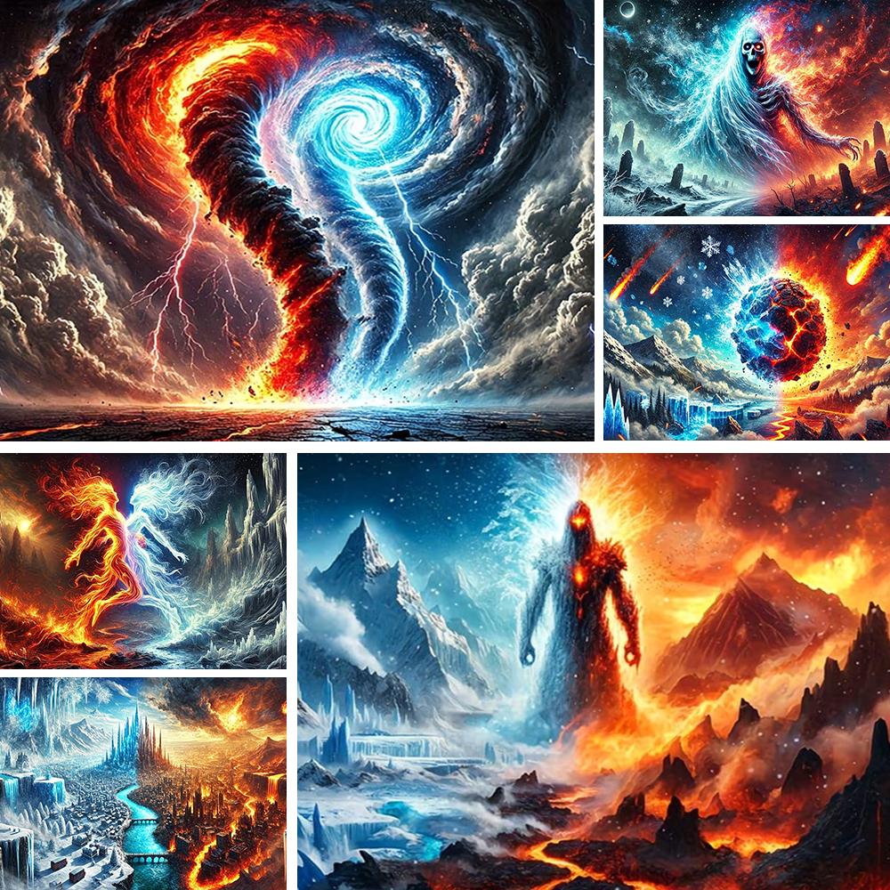 Ice and Fire Fusion Theme Backdrop Shocking Water Fire Elements Party Decoration Background Photography Studio Supplies Banner