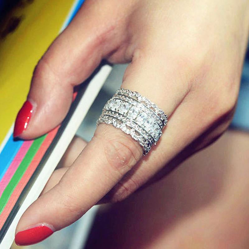 Huitan Silver Color Wide Rings for Women Micro Paved Cubic Zirconia Gorgeous Bridal Wedding Party Rings Luxury Trendy Jewelry