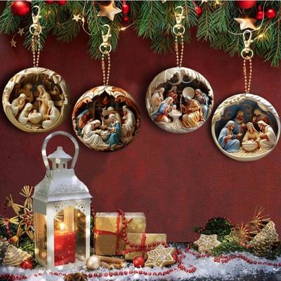 Akrylový plochý 2D betlém závěsné ozdoby, klíčenka vánoční narozeninový přívěsek přívěsek na batoh