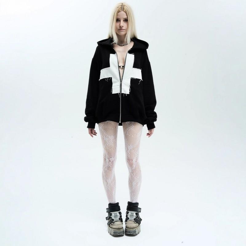Womens Streetwear Hooded Zip-Up Sweatshirt Vintage Retro Style Oversized Fit Long Sleeve Fall 2025