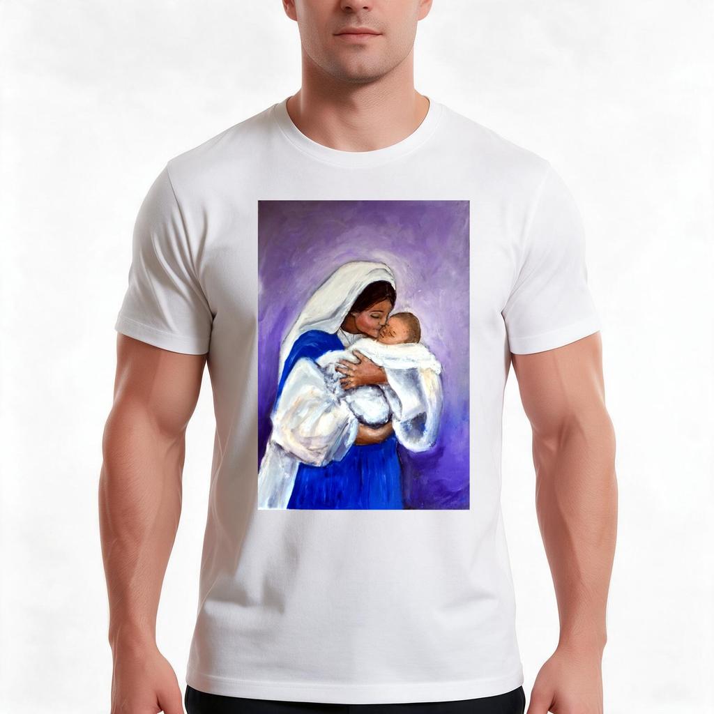 Mary And Baby Jesus Nativity Tshirt Summer Casual Cotton Tee Oversized Streetwear Tops Vintage Graphic Print 100 Cotton