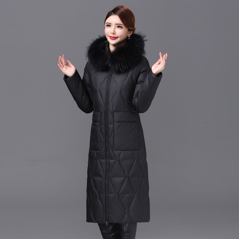 Middle-aged and Elderly Mothers Wear Knee-length Down Jackets for Women's Thickened Raccoon Fur Collars New Winter Coats