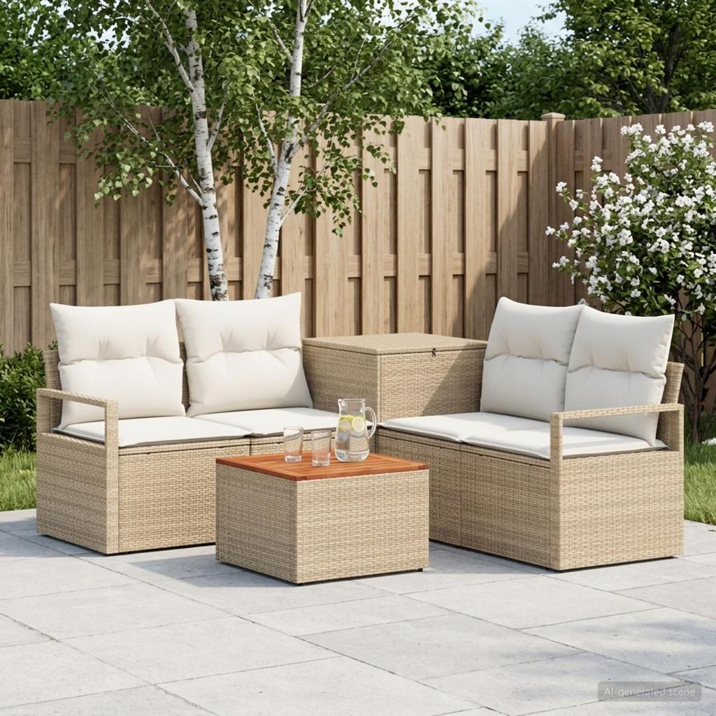 Sofa Set 6 Pcs Beige and Cream White Poly Rattan and Steel