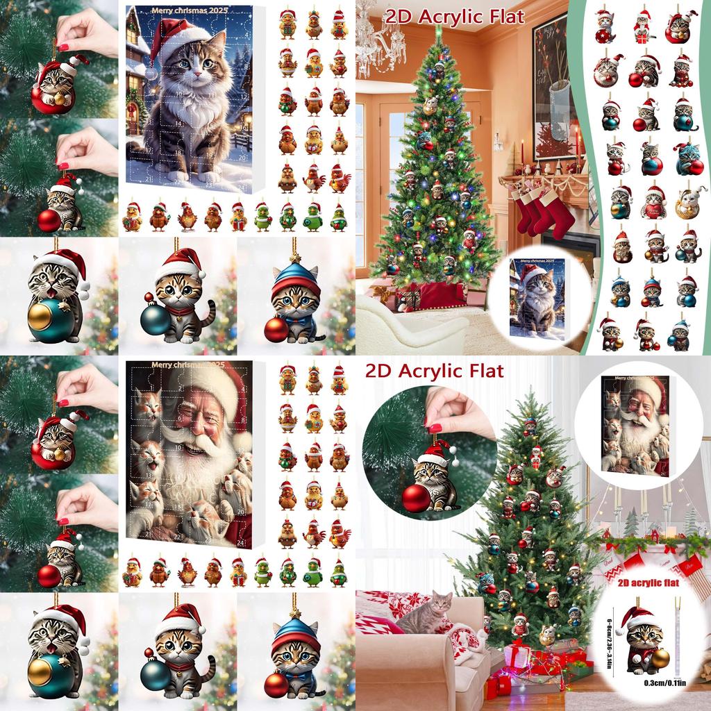Christmas Cat Themed Acrylic Advent Calendar With Hanging Ornaments For Holiday Decor And Gift Giving