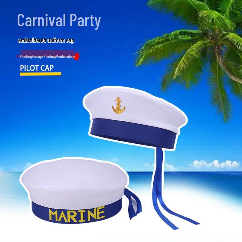 Sailor Hat with Blue Ribbons for Theme Parties and Stage Performances