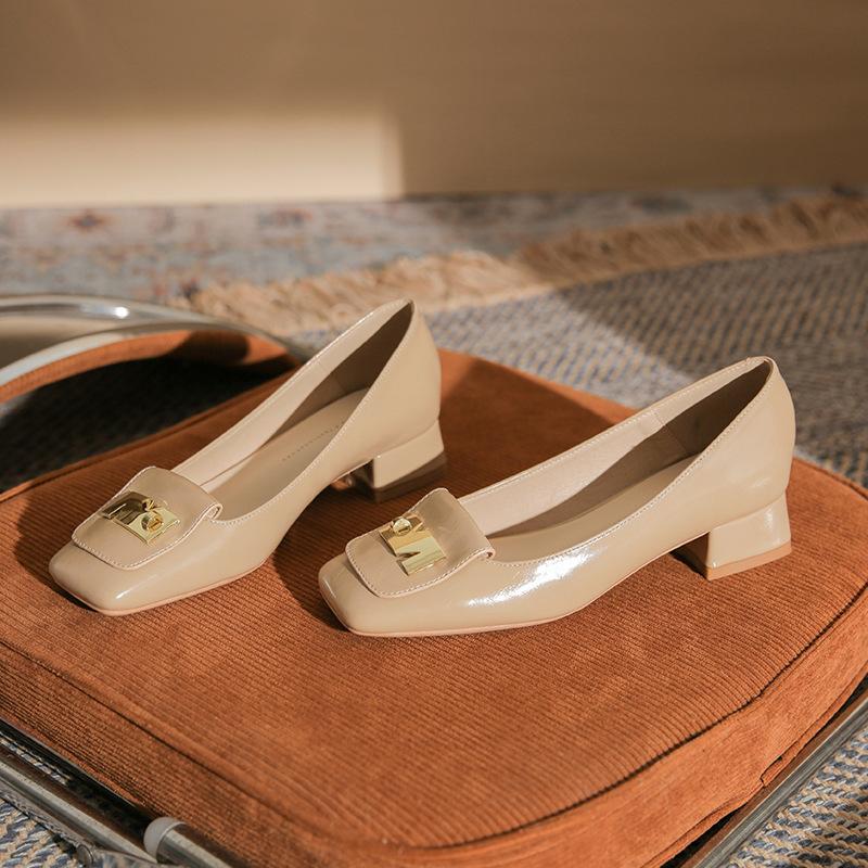 Classic fashion retro square head thick heel women's single shoes versatile new temperament comfortable medium heel women's shoes