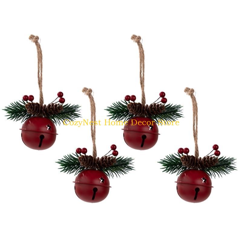 92MF 4PCS Christmas Bells Ornament Weatherproof Iron Bells Decorations for Door Window