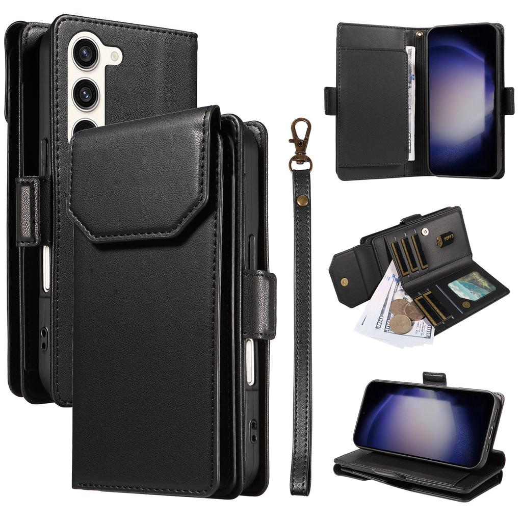 For Samsung Galaxy S23 Case with Multi-Card Holder and Strap PU Leather Phone Cover Stand