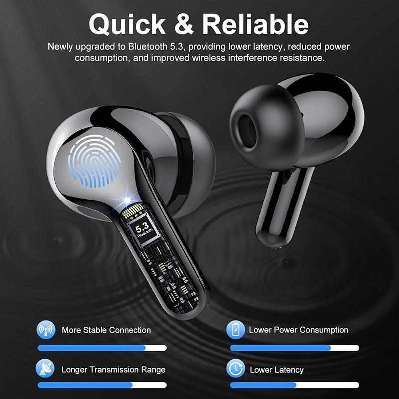 UYUXIO Noise Cancelling Earphone BT 5.4 Wireless EarBuds with 48H LED Display HiFi Stereo IP7 Waterproof Ear Buds Headphones