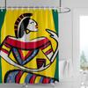 Boho Woman Shower Curtain - Yellow with Green Trim, Bold Red & Black Tribal Design, Waterproof with Grommets