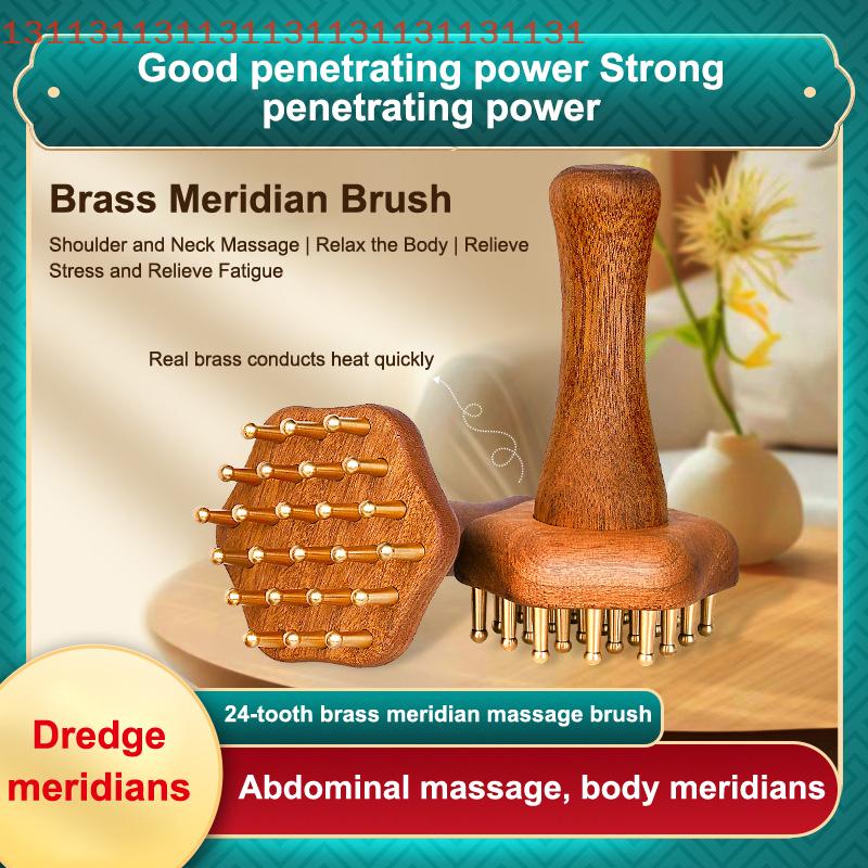 Brass Bead Massage Gua Sha Comb Meridian Brush Handle Point Massager Brush Durable Chinese SPA Acupoint Massage Tool