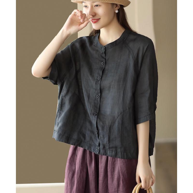 1116 new retro double ramie top women's cardigan summer thin shirt temperament outer shirt