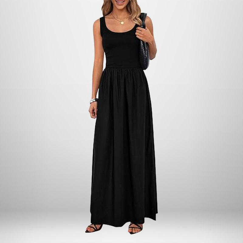 

Dresses for Women Fashion Sundress Casual Sleeveless Long Dresses Patchwork Knit Racerback Flowy Dress 3XL чорний