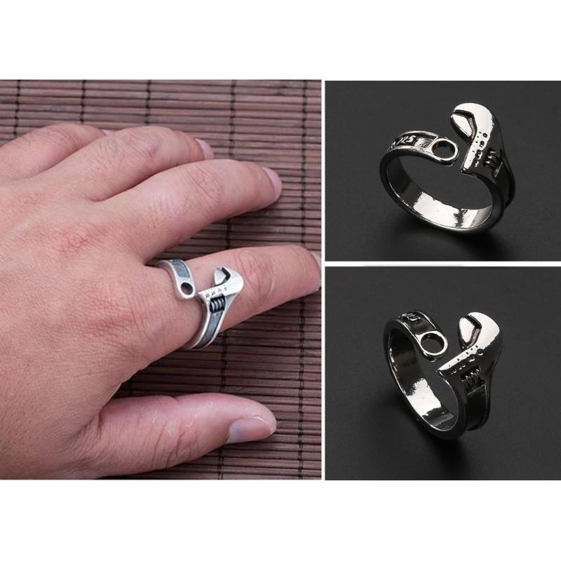 Vintage Adjustable Rings Retro Wrench Rings Open Rings Wrench Finger Rings Wrench Adjustable Ring Alloy Material for Men