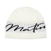Matin Kim Letter Knit Beanie Hat Unisex Streetwear Winter Cap Men Women Trendy Korean Fashion Cold Weather Accessory
